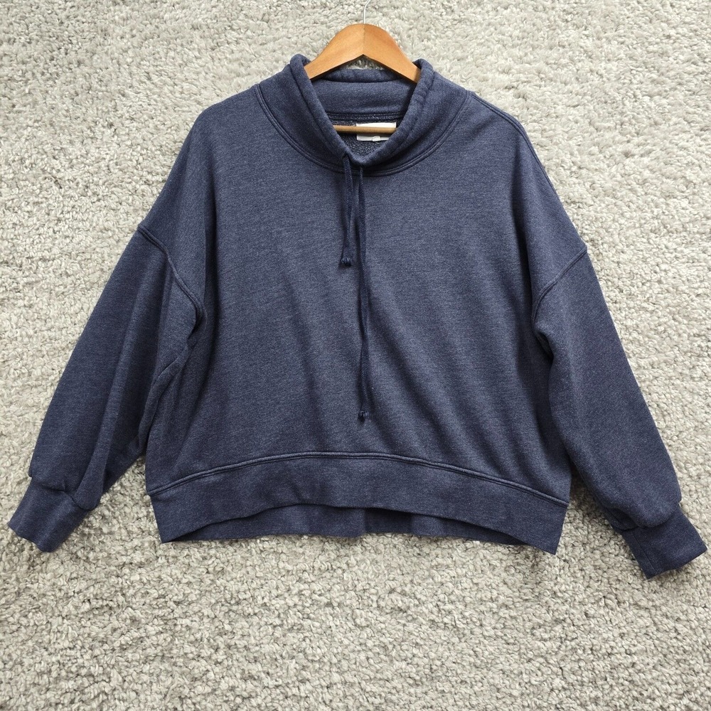 Xirena Funnel Neck Sweatshirt Womens Medium Blue Heather Drawstring Relaxed Boho